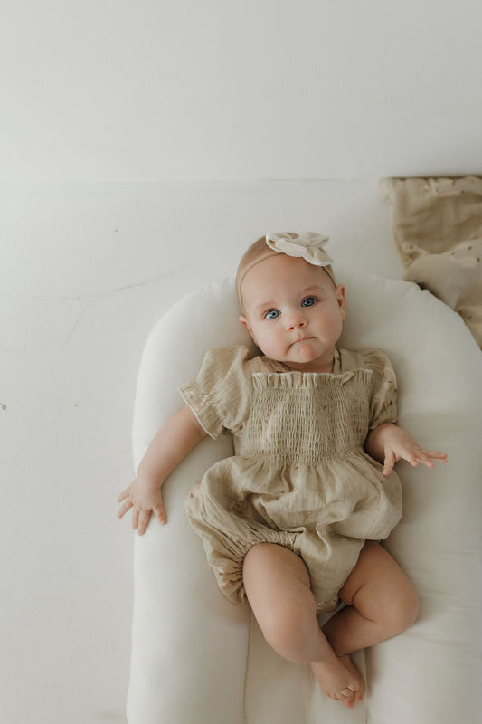 ruffle muslin romper // silly goose (comes in mama match)