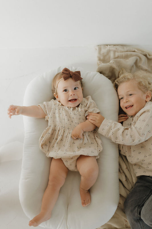 ruffle muslin romper // flora (comes in mama match)