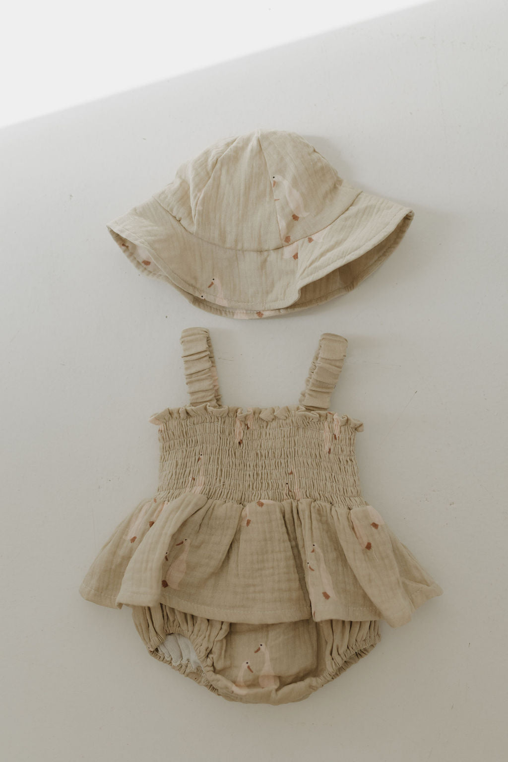 sleeveless muslin romper + hat // silly goose (comes in mama match)