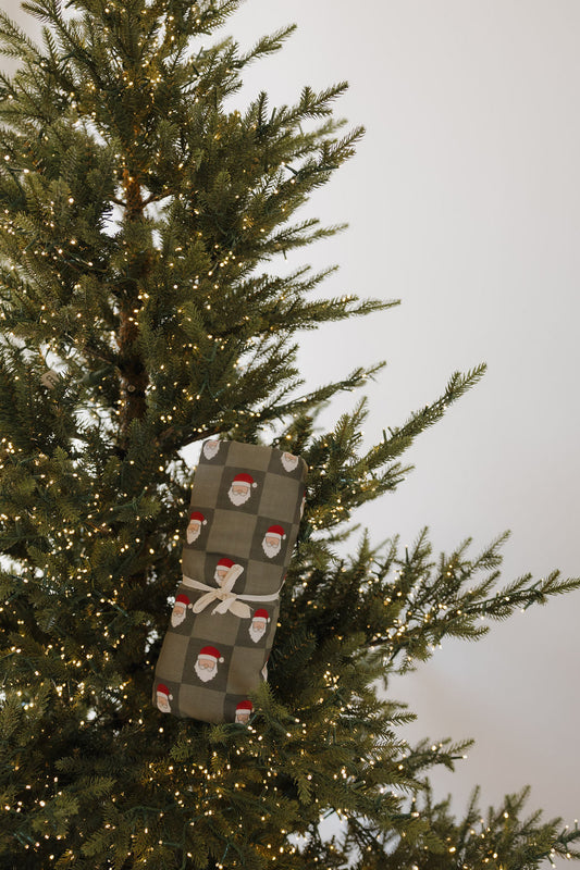 muslin swaddle // santa checkerboard