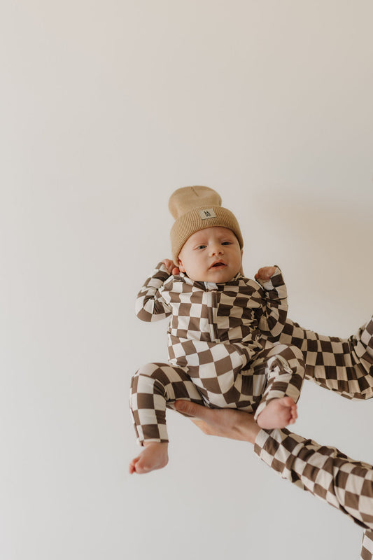 neutral checks bamboo pajamas // ZIPPY