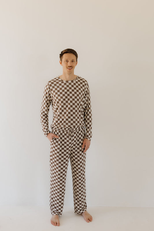 men's bamboo pajamas // neutral checks