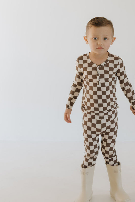 neutral checks bamboo pajamas // LONG-SLEEVE TWO-PIECE SET (sizing up to 8/9)