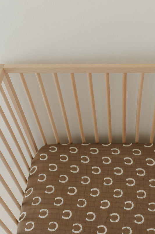 muslin crib sheet // giddy up