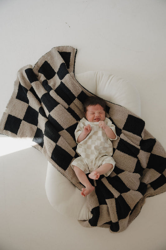 french terry romper // checkerboard