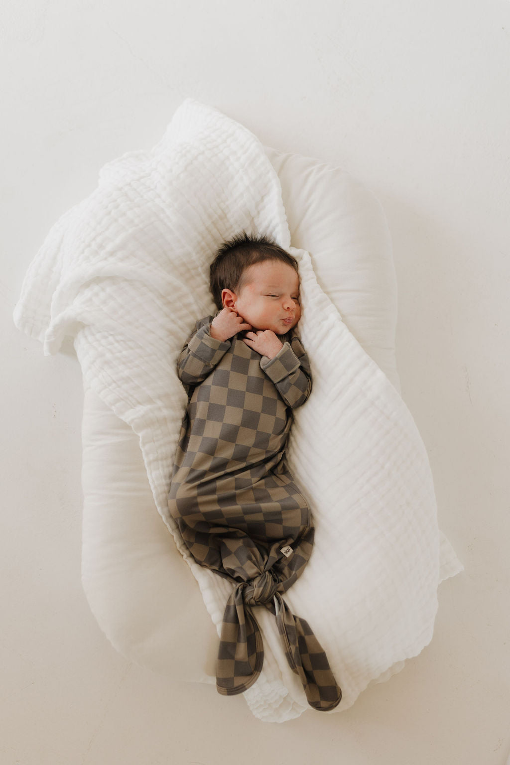 bamboo knot gown // faded brown checkerboard