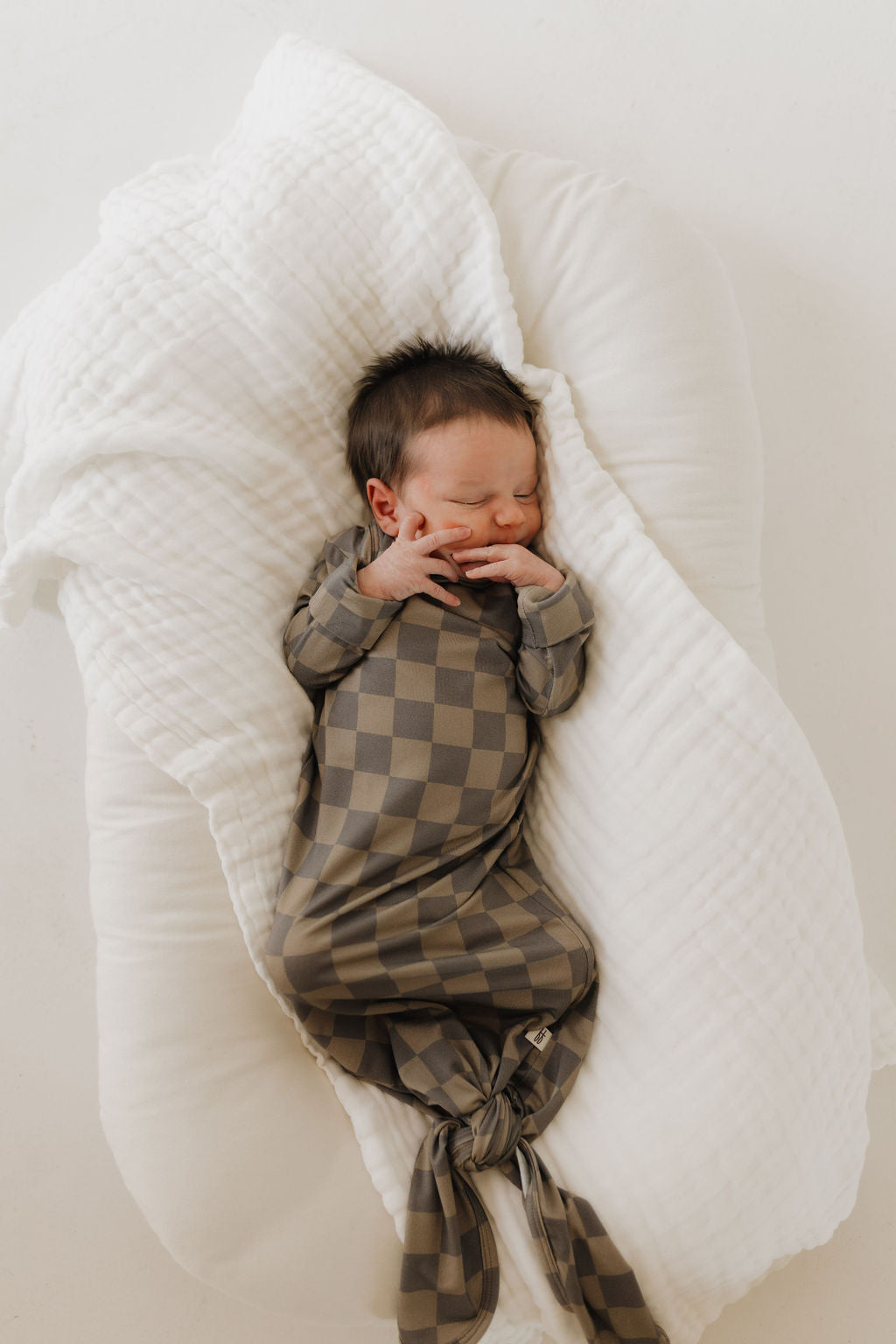 bamboo knot gown // faded brown checkerboard