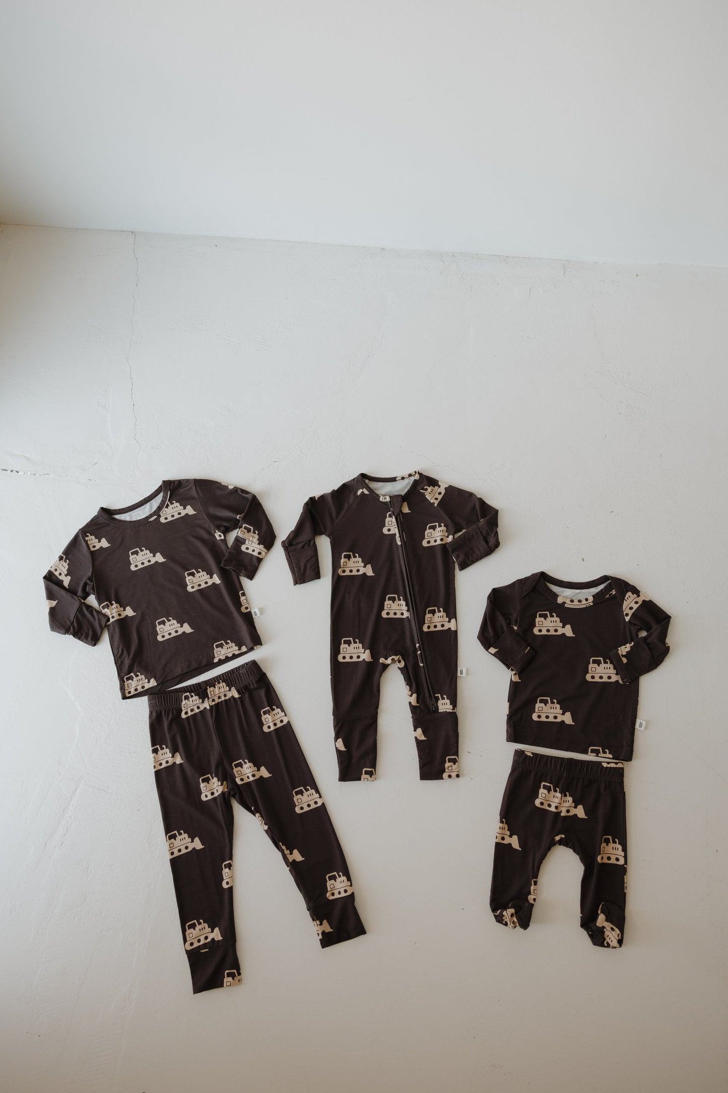 bulldozer bamboo pajamas // SLEEPY-TIME FOOTED SET
