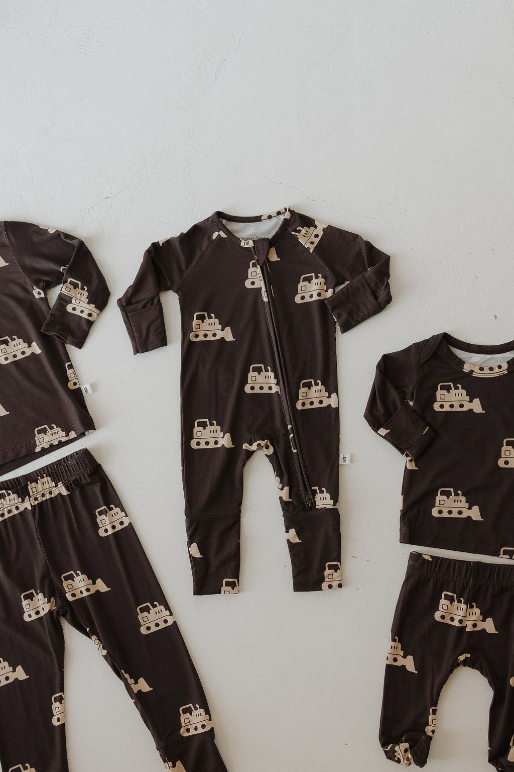 bulldozer bamboo pajamas // SLEEPY-TIME FOOTED SET