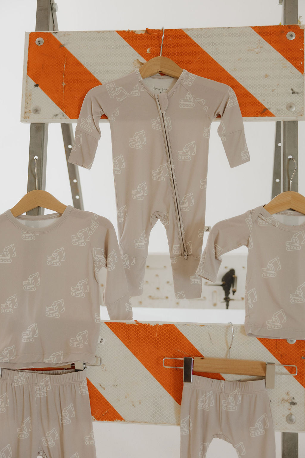 excavator bamboo pajamas // SLEEPY-TIME FOOTED SET