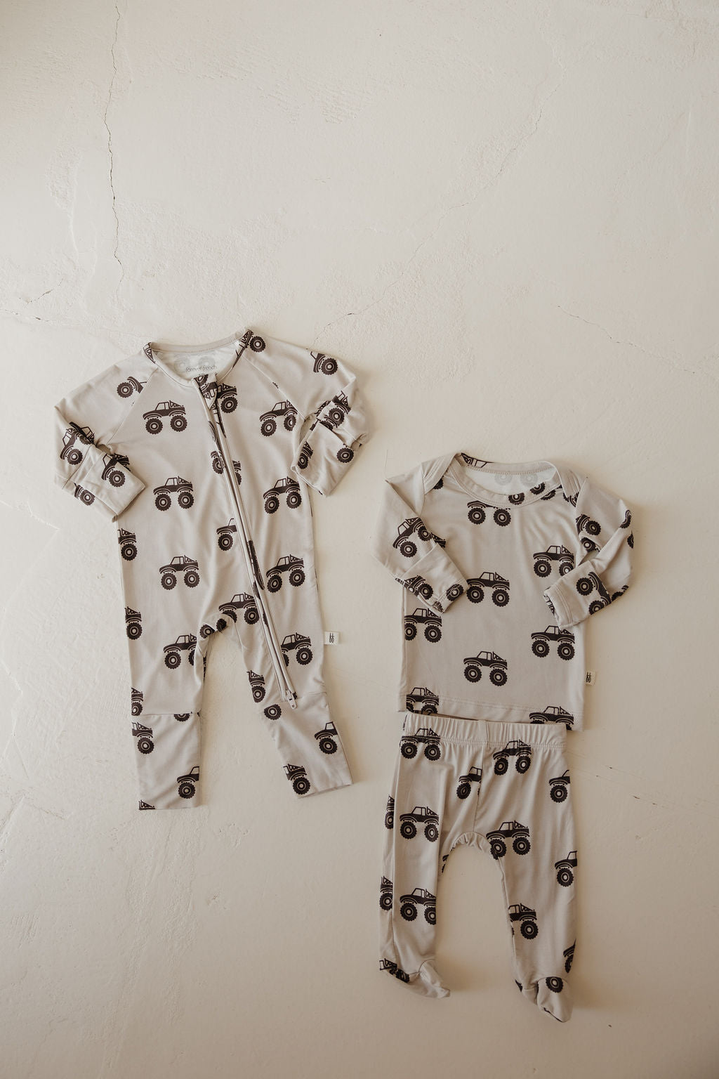 monster truck bamboo pajamas // SLEEPY-TIME FOOTED SET