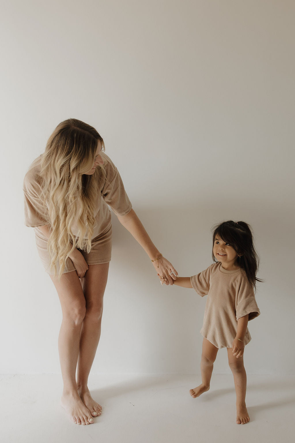 terry tshirt romper // tan