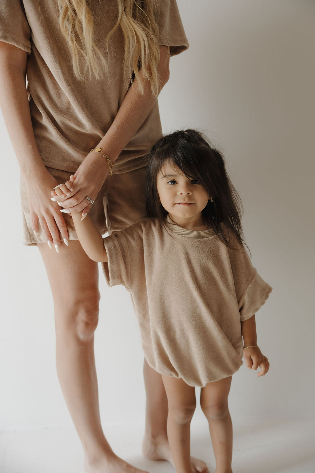 terry tshirt romper // tan