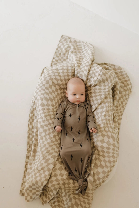 bamboo knot gown // brown + black lightning bolt