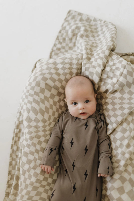 bamboo knot gown // brown + black lightning bolt
