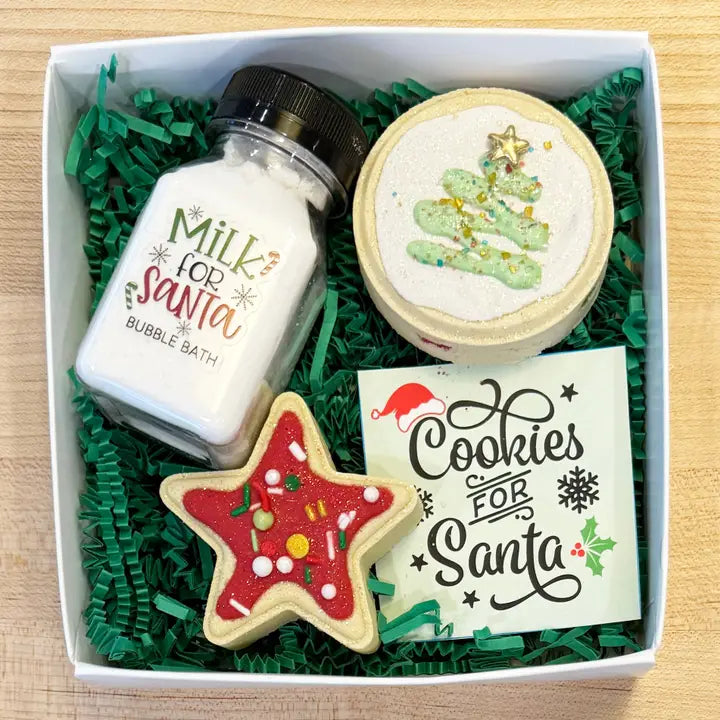 milk and cookies for santa bath bomb / bubble bath gift box