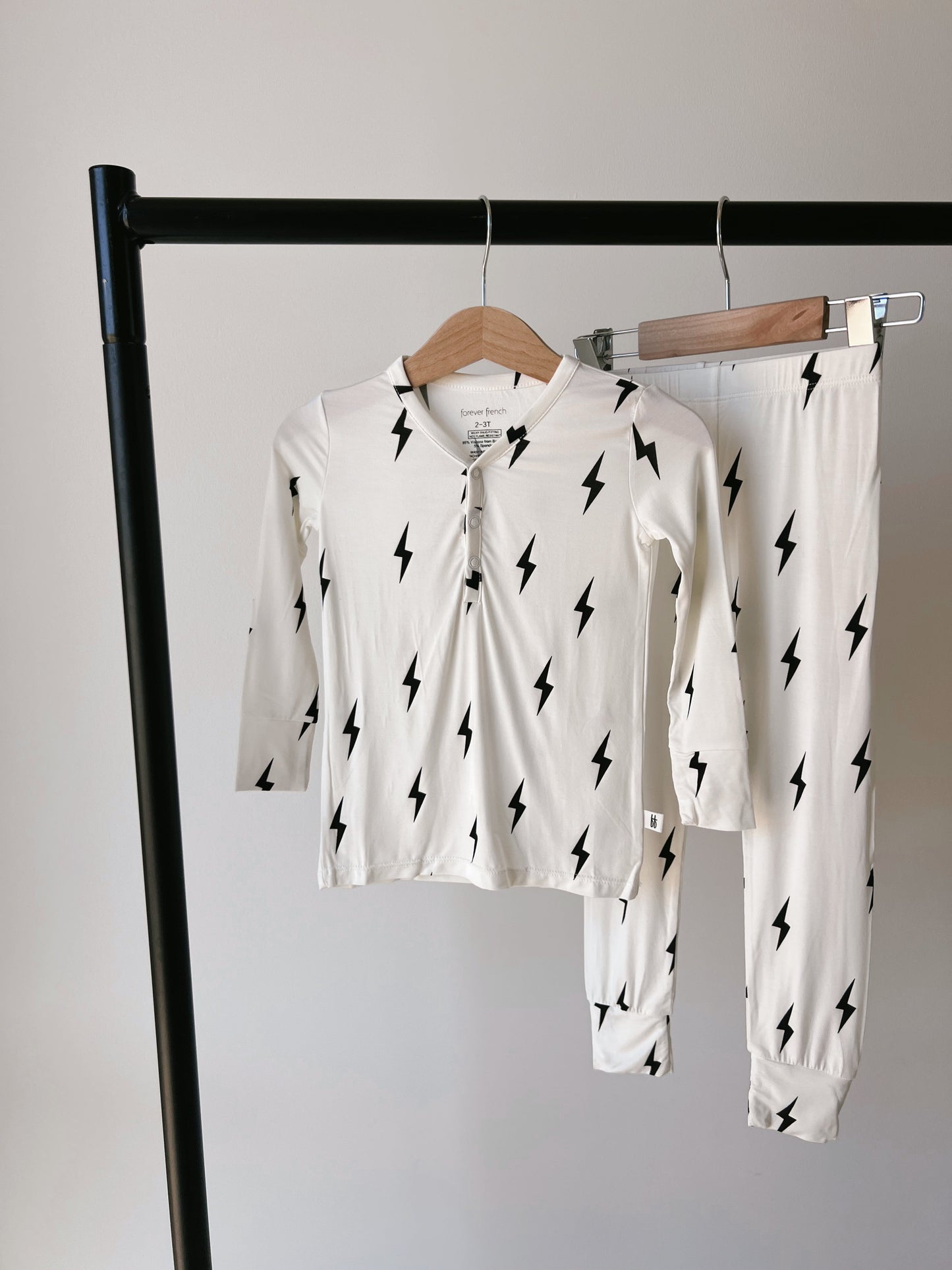 black/white lightning bolt bamboo pajamas // LONG-SLEEVE TWO-PIECE SET (comes in extended sizing)