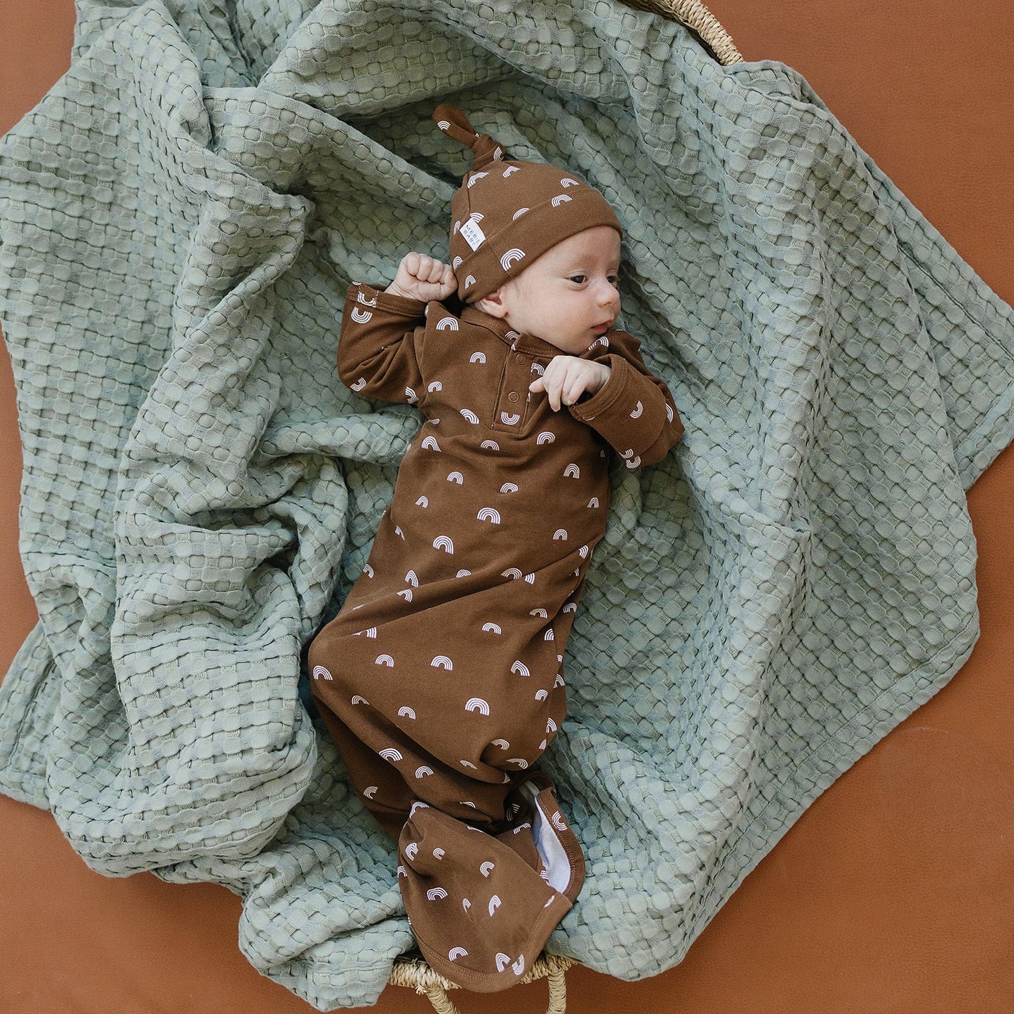 buttery soft cotton knot gown // rust rainbow