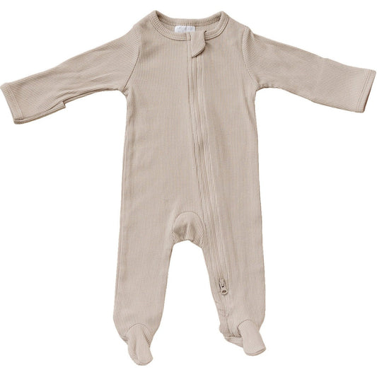 organic cotton ribbed footie // oatmeal