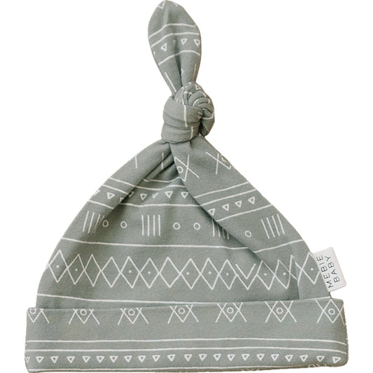 buttery soft cotton newborn knot hat // sage tribal