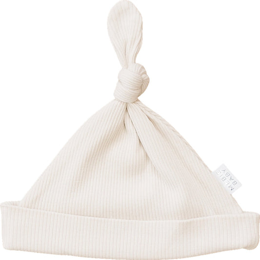 organic ribbed cotton newborn knot hat // vanilla