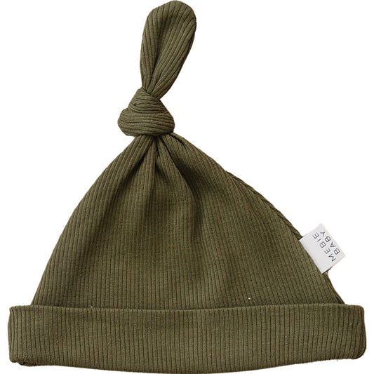 organic cotton ribbed newborn knot hat // olive green