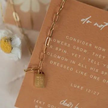 mini tag necklace // do not worry (14k gold)