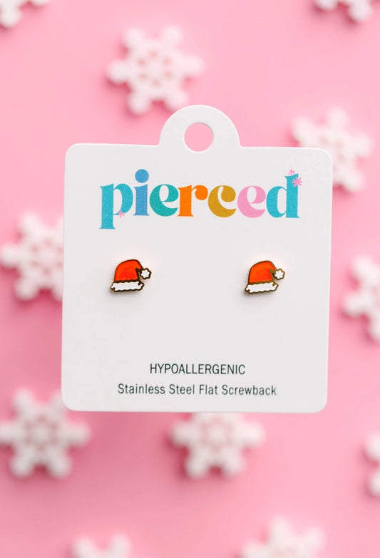 18k gold flat back studs // red santa hat