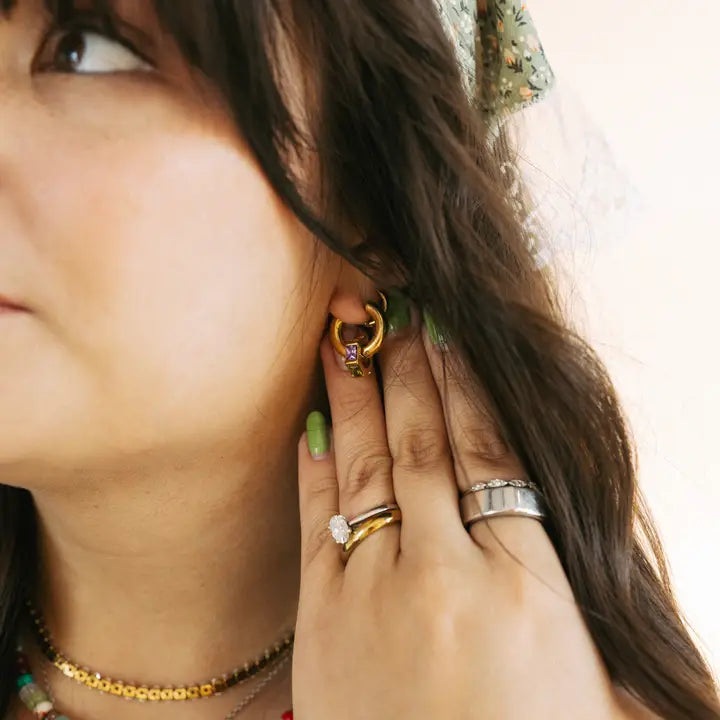 gemstone double hoop earrings // BELJOY