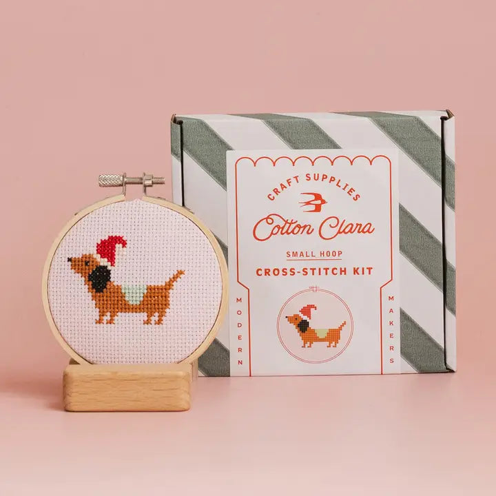 cross stitch kit // christmas dachshund