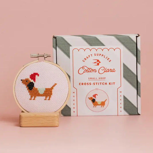 cross stitch kit // christmas dachshund