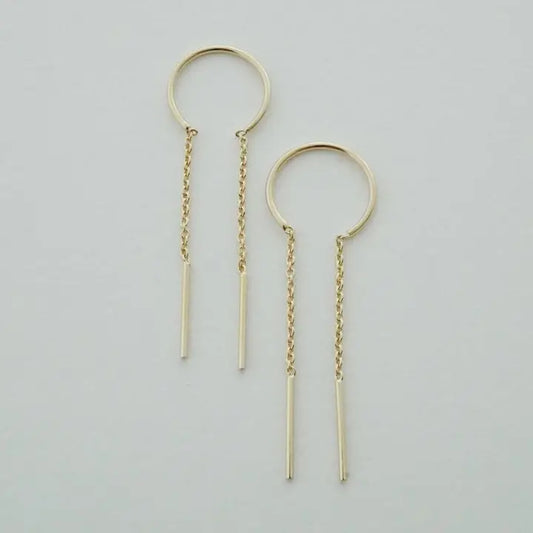 gold threader drop bar earrings