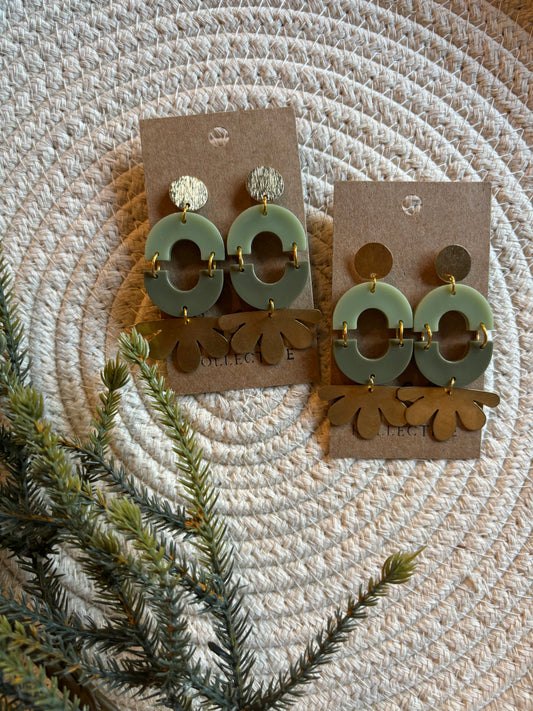 mixed greens goldie dangles // handmade resin earrings