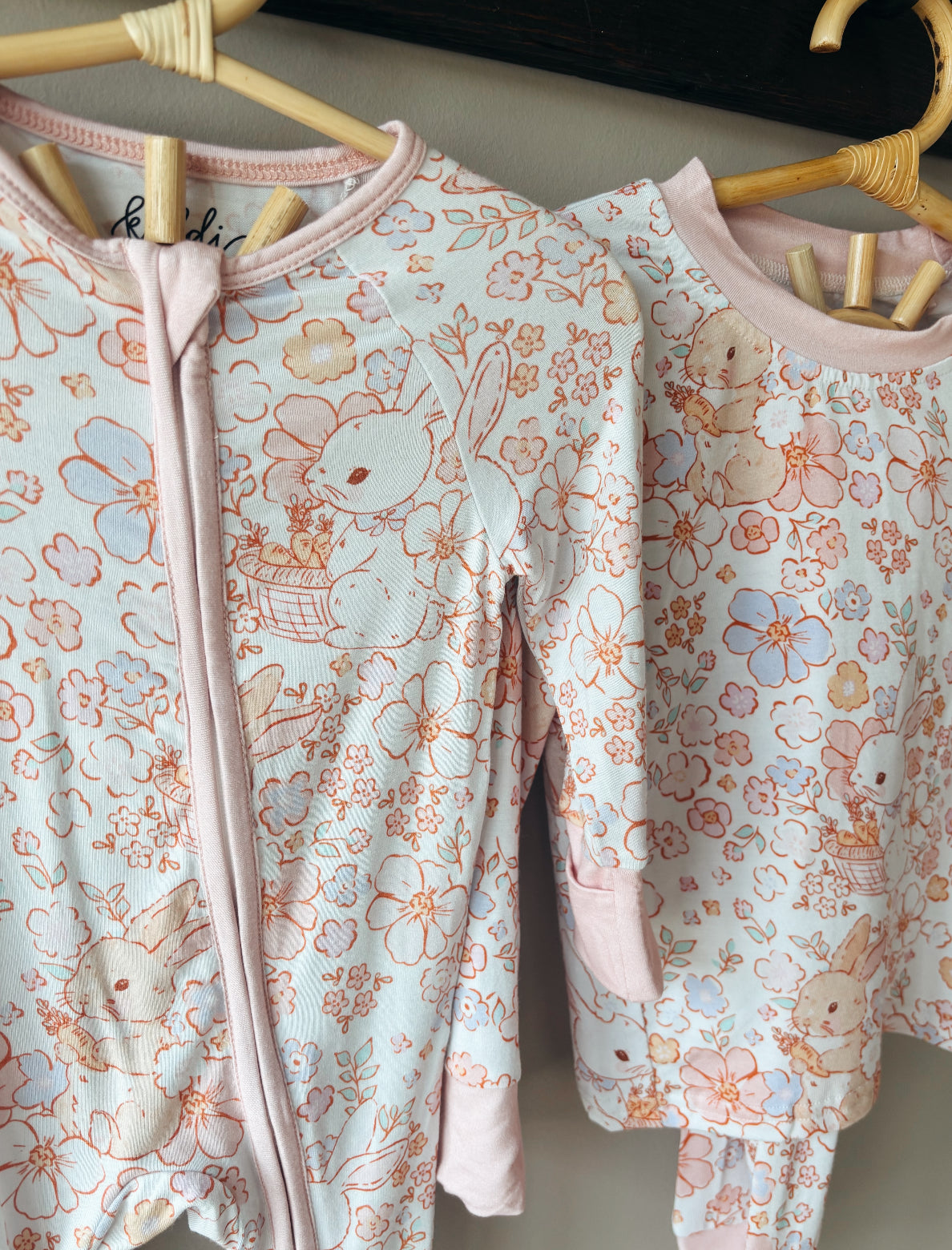 bunny floral bamboo pajamas // ZIPPY or LONG-SLEEVE TWO-PIECE SET