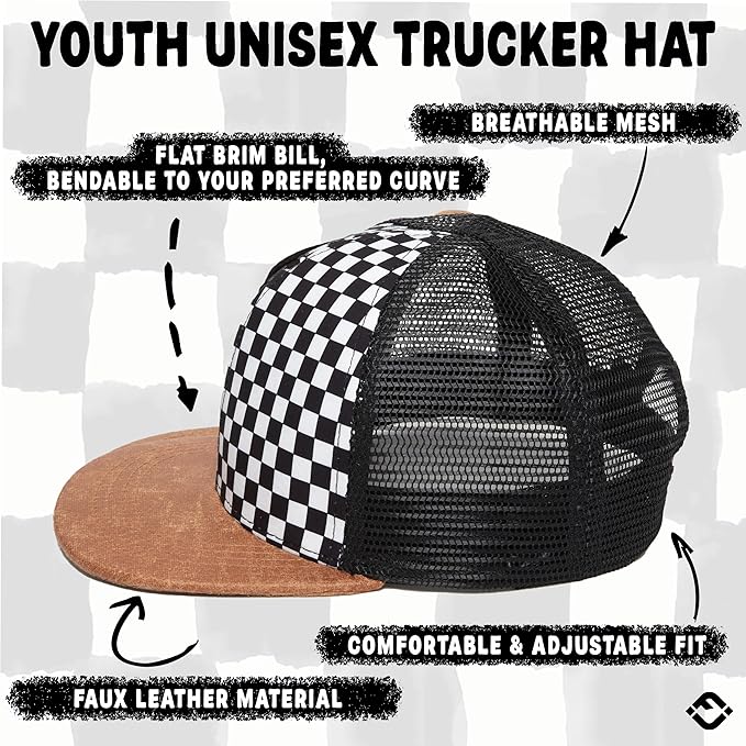 snapback trucker hat // black + white checkered (baby AND youth)