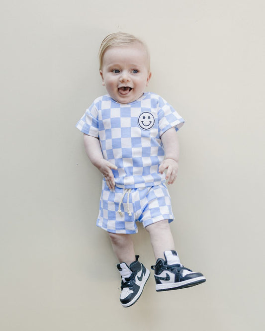checkered shorts set // blue (available in EXTENDED SIZING!)