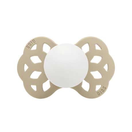 BIBS infinity GLOW pacifier // symmetrical silicone nipple // vanilla GLOW