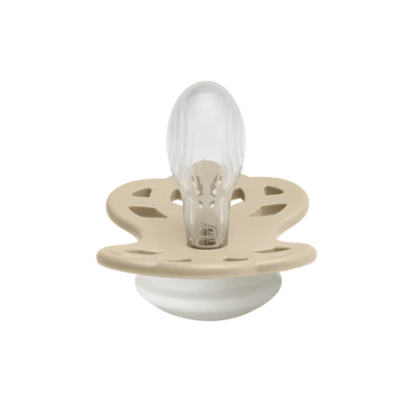 BIBS infinity GLOW pacifier // symmetrical silicone nipple // vanilla GLOW