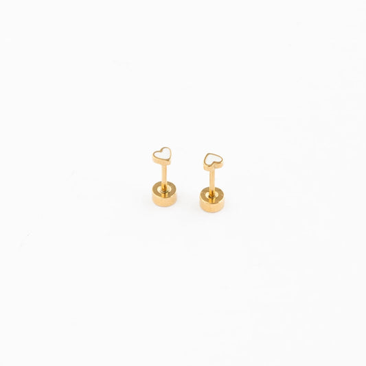 white mini enamel heart flat back studs // 18k gold