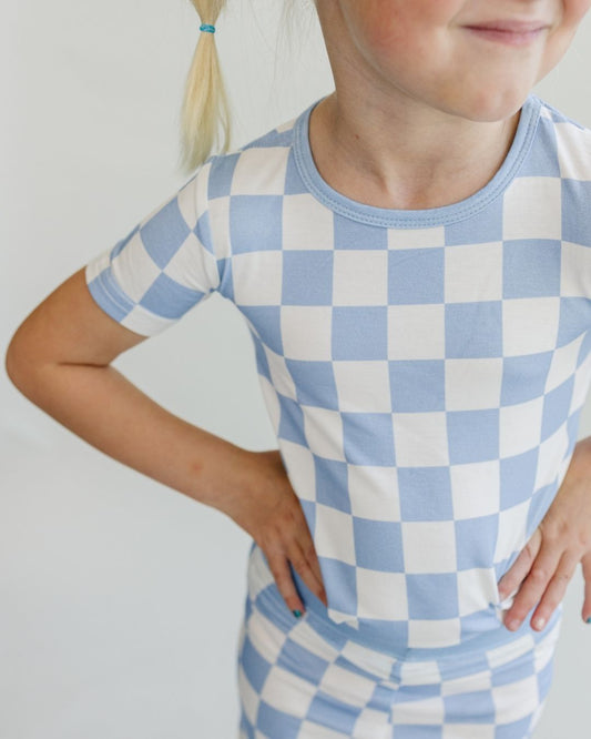 blue checkered bamboo pajamas // SHORT-SLEEVE TWO-PIECE SET (*AVAILABLE IN EXTENDED SIZING UP TO 8/9*)