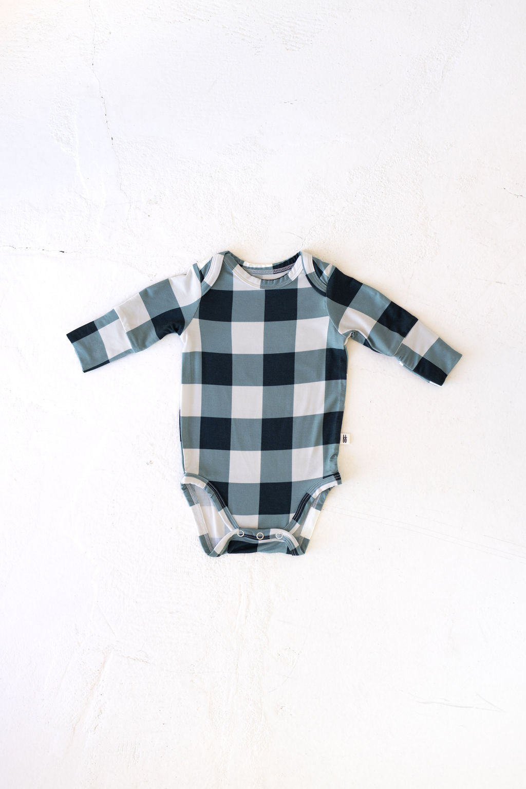 long-sleeve bamboo snapsuit // evergreen gingham