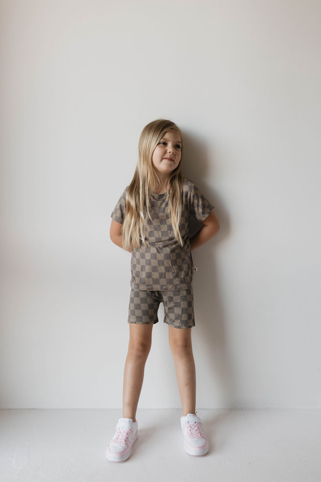 faded brown checkerboard bamboo pajamas // SHORT-SLEEVE + SHORTS SET (comes in extended sizing)