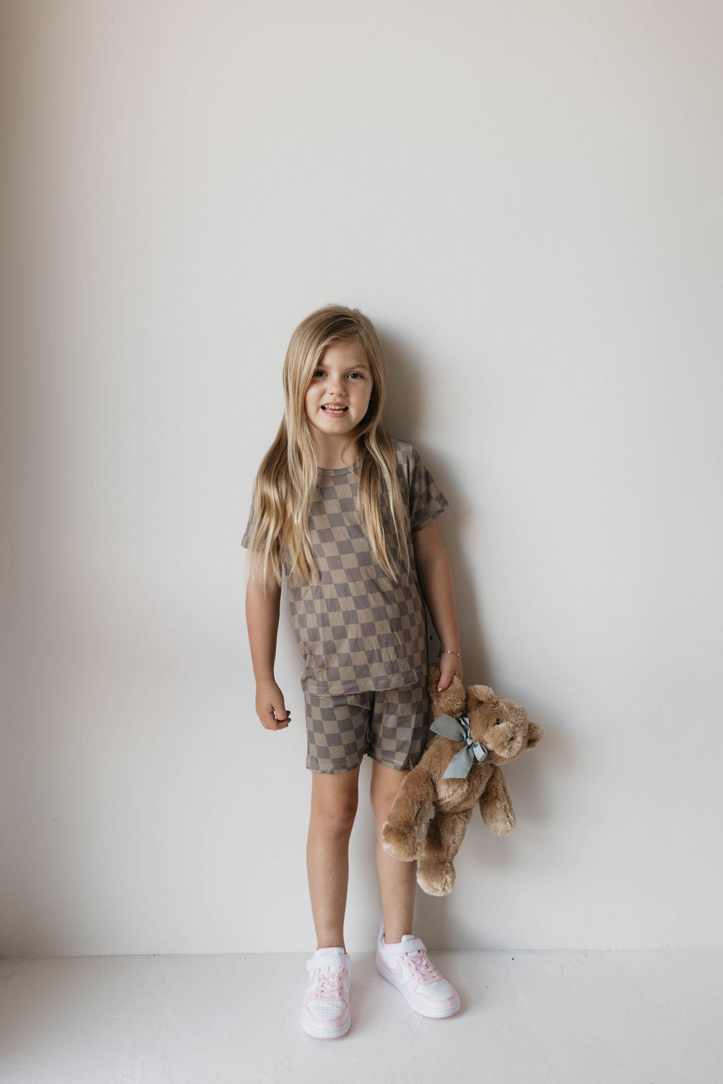 faded brown checkerboard bamboo pajamas // SHORT-SLEEVE + SHORTS SET (comes in extended sizing)