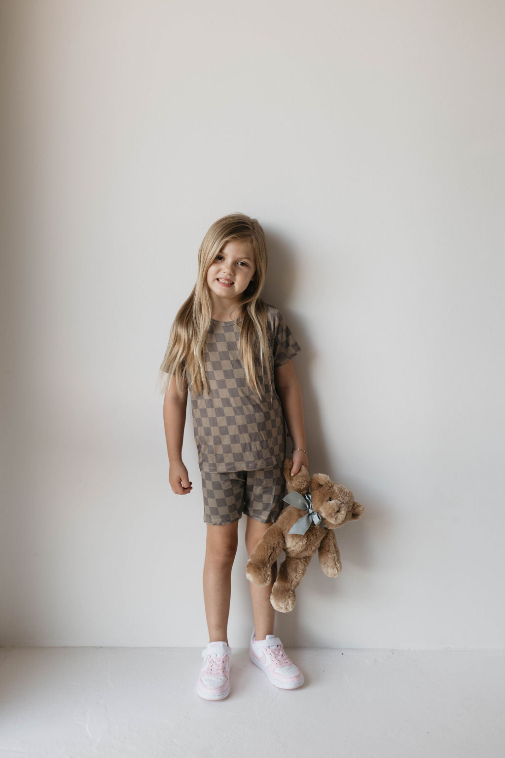 faded brown checkerboard bamboo pajamas // SHORT-SLEEVE + SHORTS SET (comes in extended sizing)