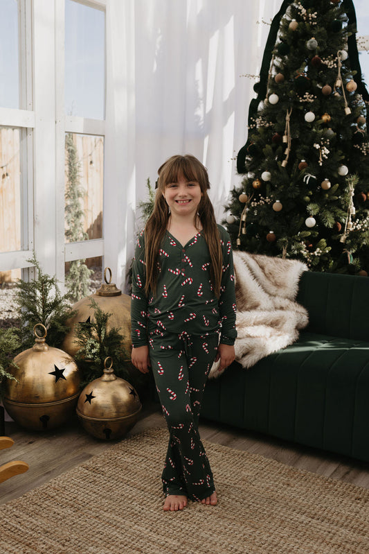 preteen flare bamboo pajamas // candy cane lane