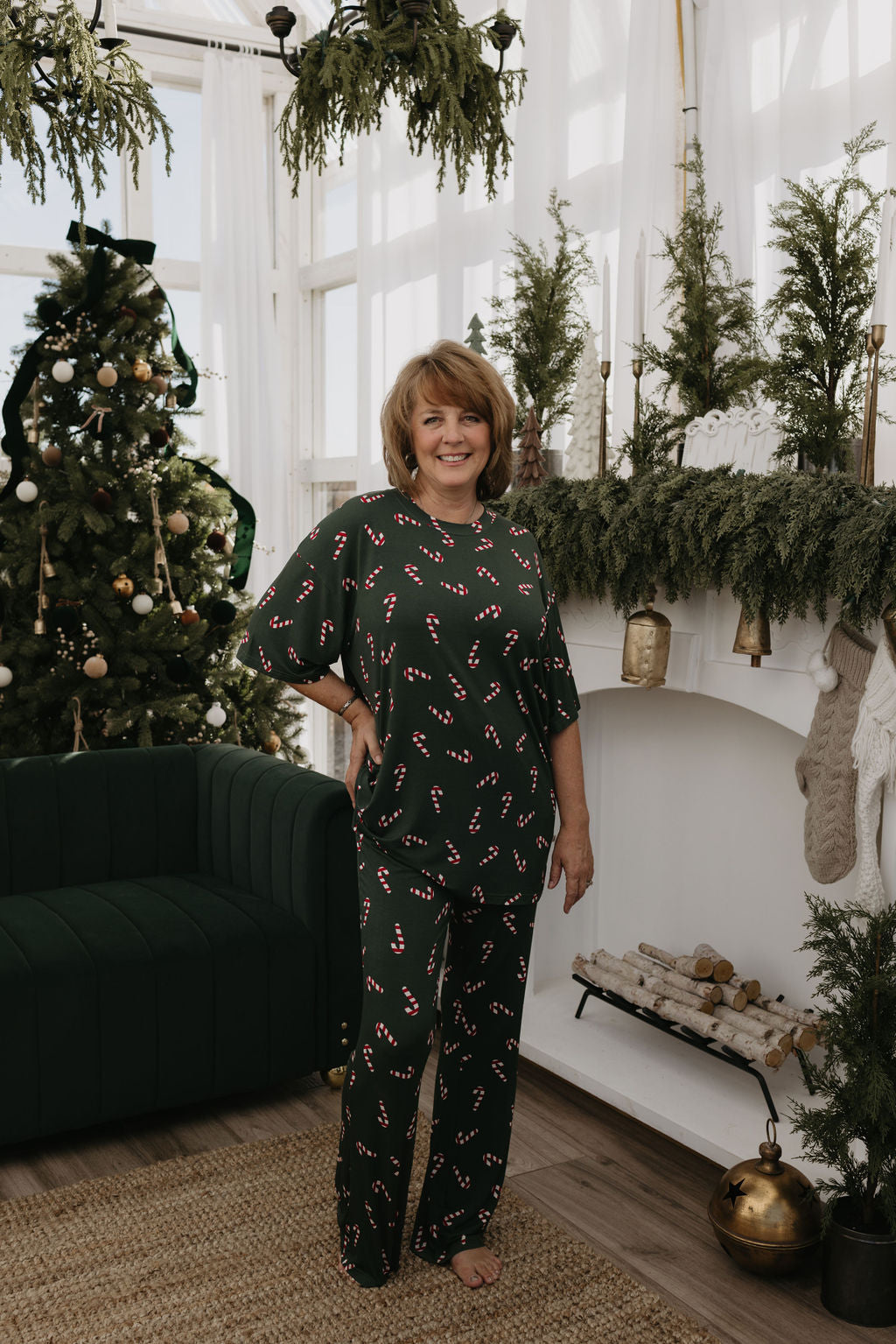 short-sleeve women's bamboo pajamas // candy cane lane