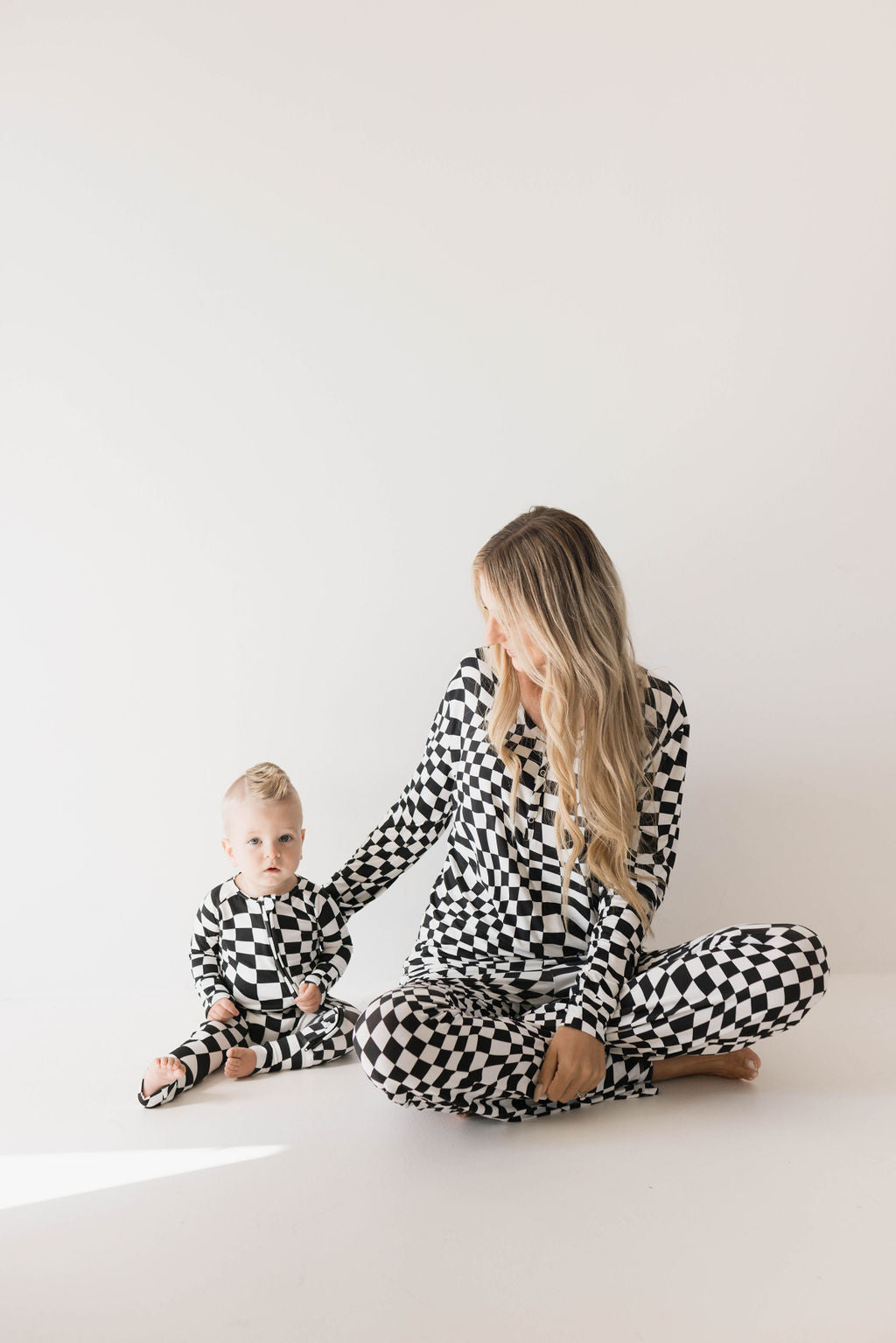 women's bamboo pajamas  // black + white wavy checkerboard