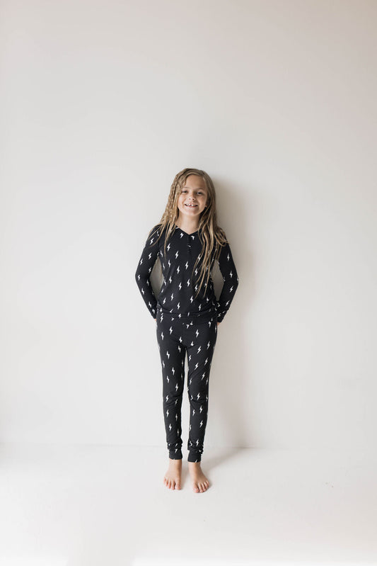 midnight lightning bolt bamboo pajamas // LONG-SLEEVE TWO-PIECE SET (comes in extended sizing)