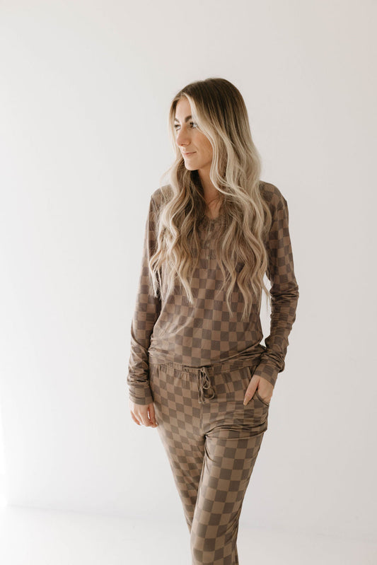 women's bamboo pajamas // faded brown checkerboard