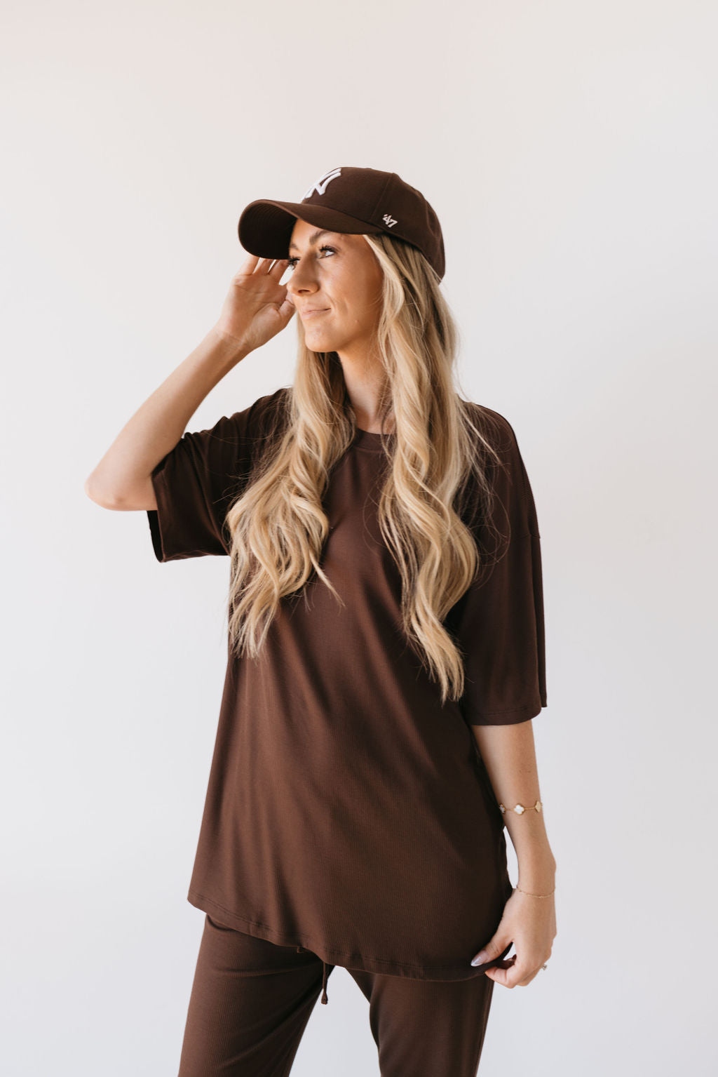 short-sleeve women's bamboo lounge set // coffee bean